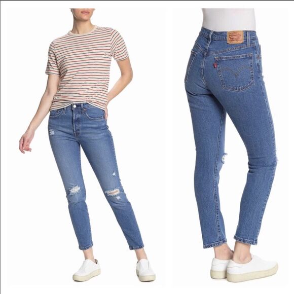NWT Levi's 501 Distressed High Rise Hidden Button Fly Jeans Sz 31 in Jive Tribe - Picture 1 of 9